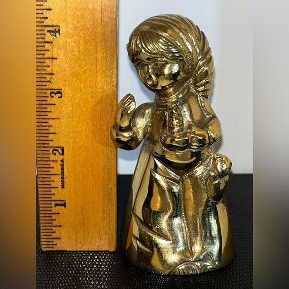 Vintage BRASS BELL Bedtime Sleepy Girl yawning pajamas teddy bear HEAVY 4" tall - Picture 10 of 12